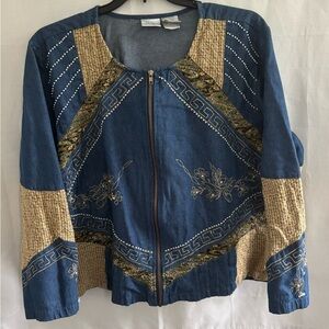 Blair Boutique Embroidered Blue and Tan Jacket
